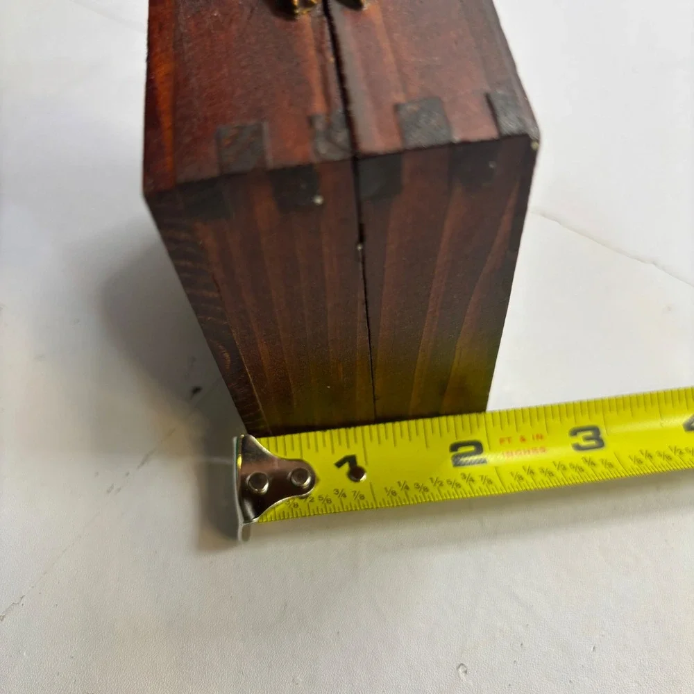 Small Vintage Wooden Trinket Box Dark Brown Beveled Lid Jewelry Keepsake Chest